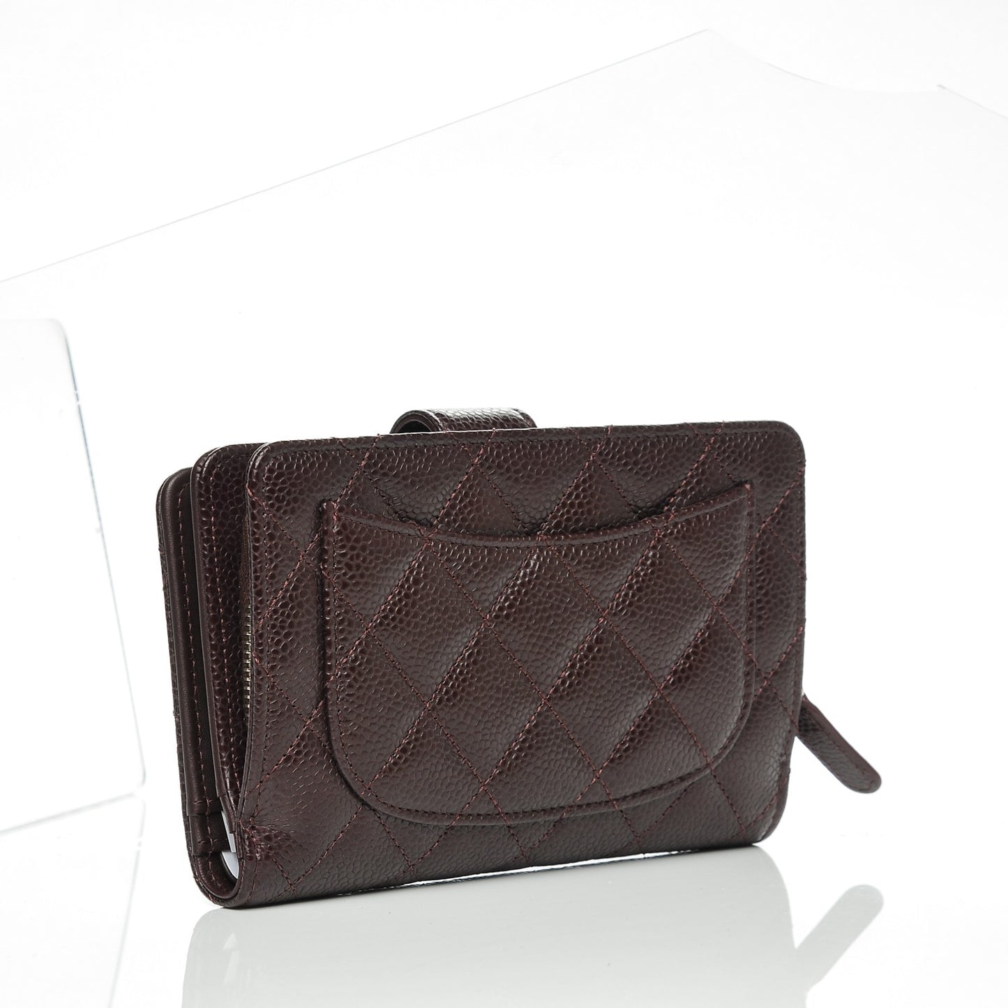 Caviar Quilted Zipped Pocket Wallet Burgundy