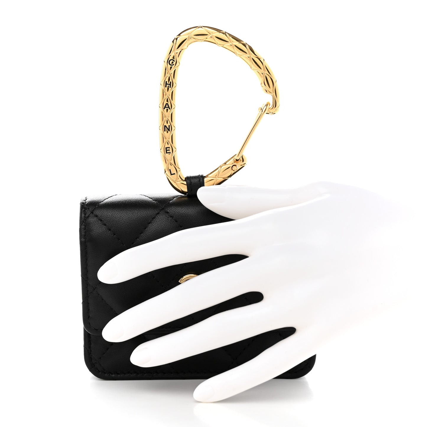 Lambskin Quilted CC Hook Card Holder Black