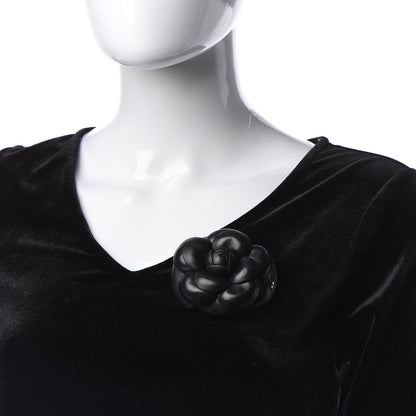 Chanel Lambskin Camellia Brooch Black 2 of 5