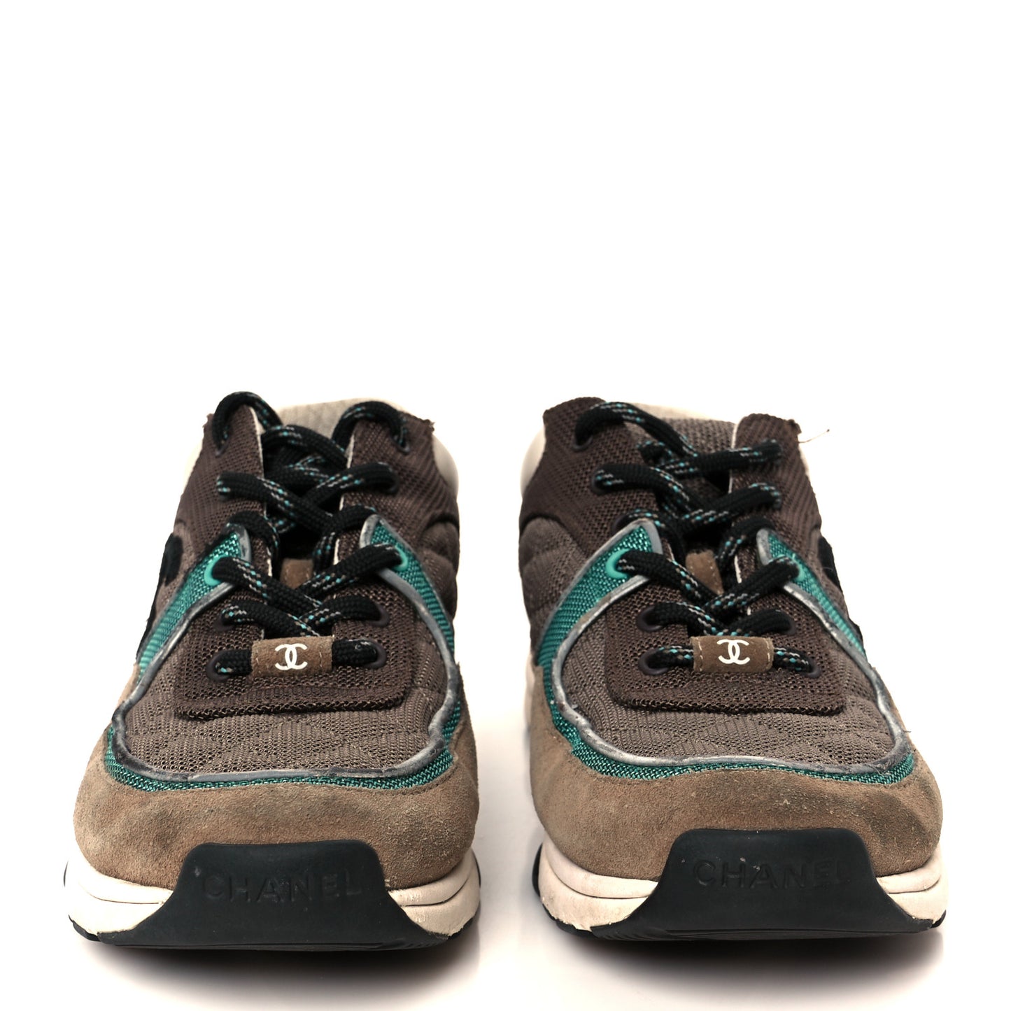 Nylon Calfskin Suede Womens CC Sneakers 37.5 Brown Green