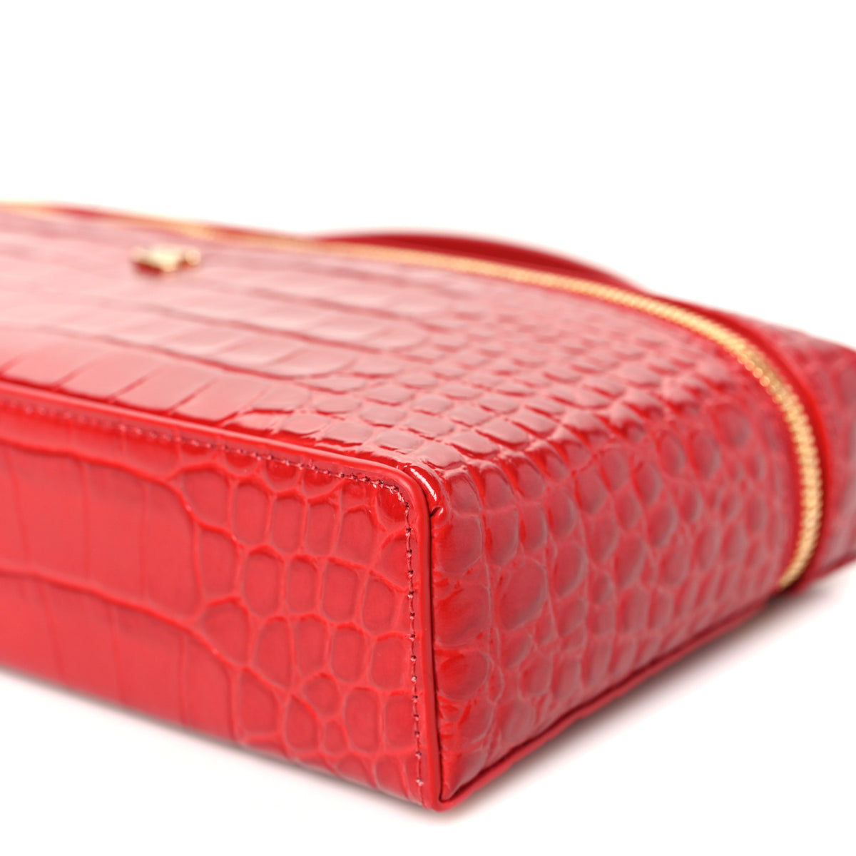 Calfskin Crocodile Embossed Crococo Top Handle East West Vanity Case With Chain Dark Red