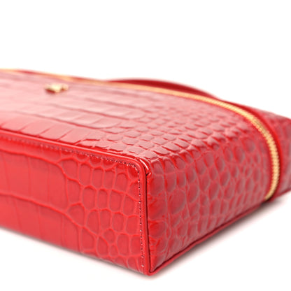 Chanel Calfskin Crocodile Embossed Crococo Top Handle East West Vanity Case With Chain Dark Red 10 of 11
