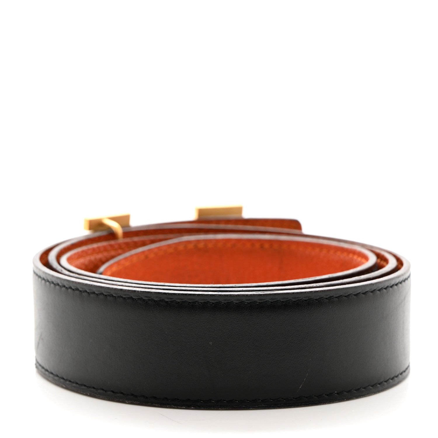 Hermes Box Togo 32mm H Belt 85 34 Black Orange 3 of 7
