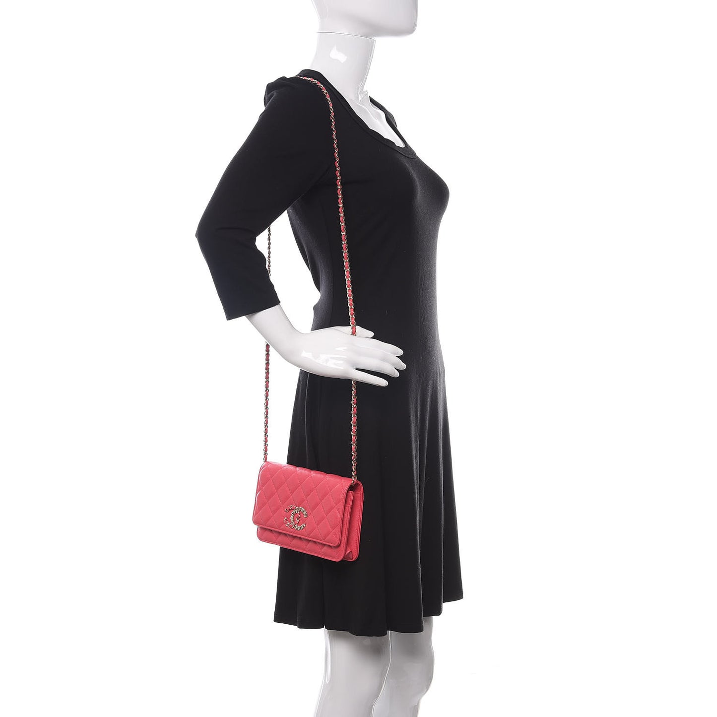 Caviar Quilted French New Wave Chain CC Wallet On Chain WOC Pink