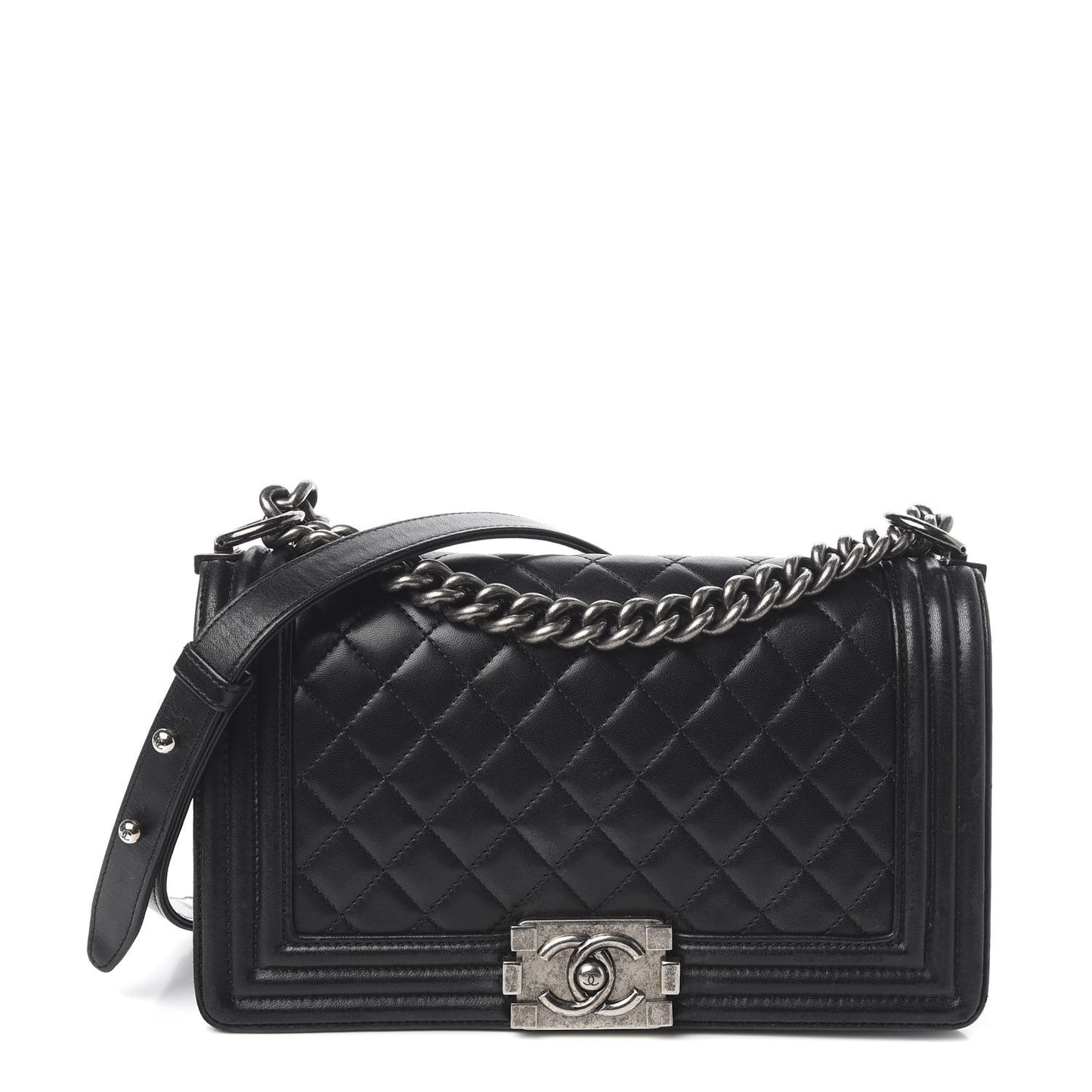 Lambskin Quilted Medium Boy Flap Black