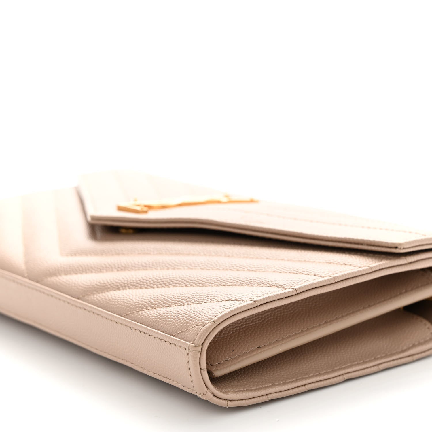 Saint Laurent Grain De Poudre Matelasse Chevron Monogram Chain Wallet Dark Beige 9 of 11