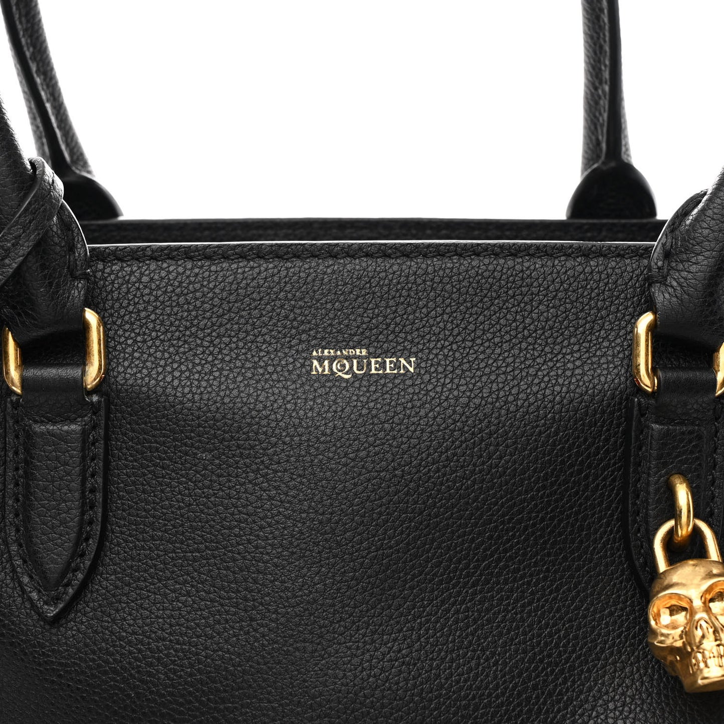 Pebbled Calfskin Large Skull Padlock Zip Around Tote Black