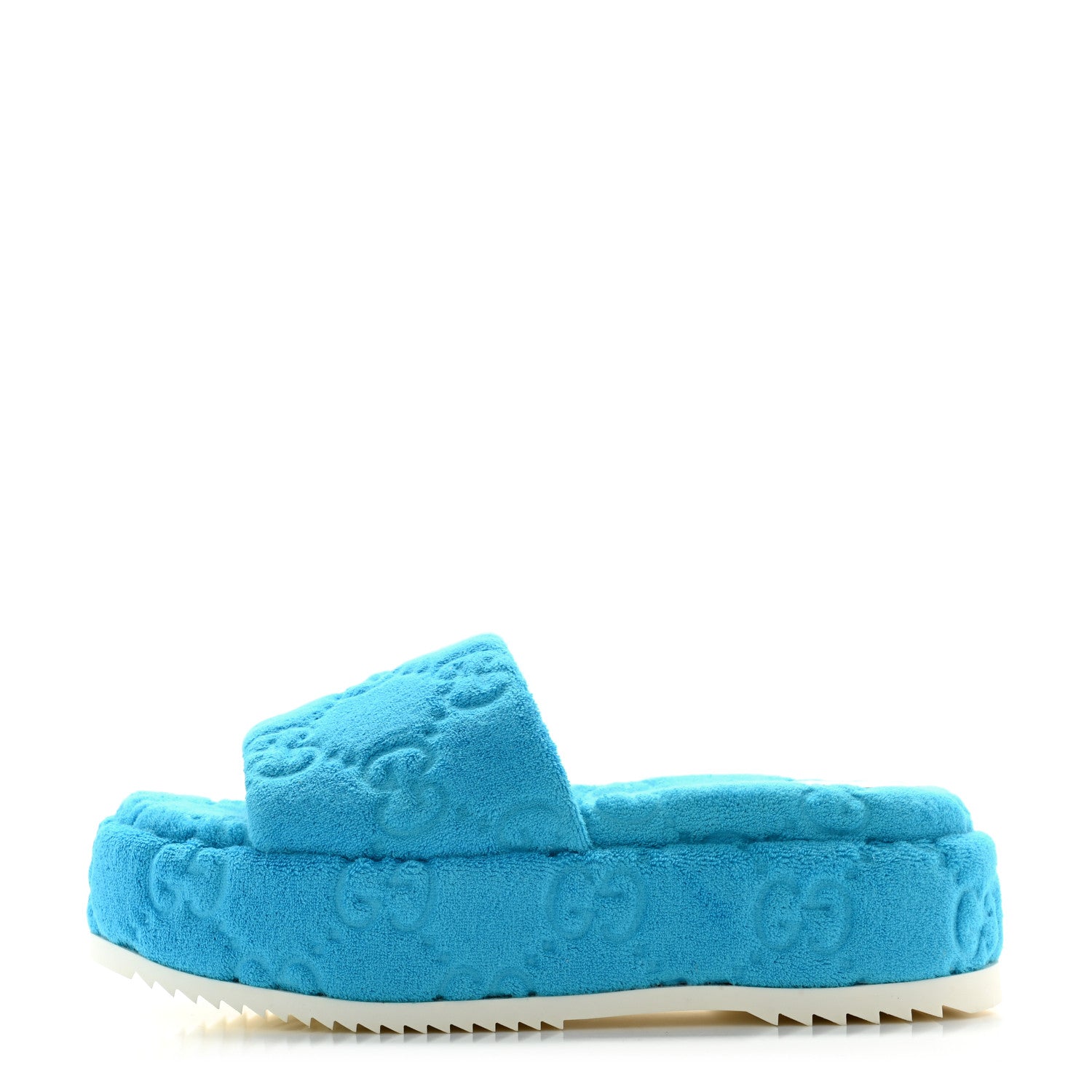Gucci Terry Cloth GG Monogram Angelina Platform 55mm Slide Sandals 37.5 Azure 1 of 11