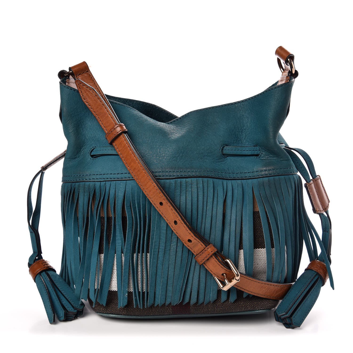 Burberry Suede Fringe Small Belgrove Bucket Bag Dark Teal 1 of 11