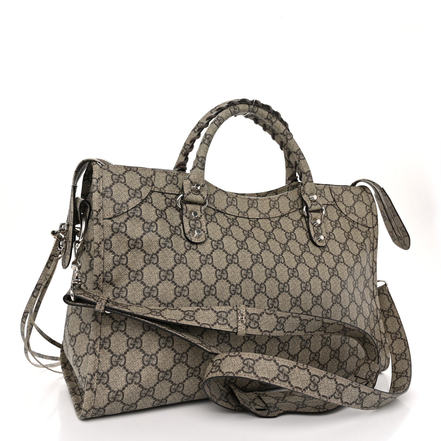 Balenciaga X GUCCI GG Supreme Monogram Neo Classic Silver Hardware City Beige Ebony 4 of 11