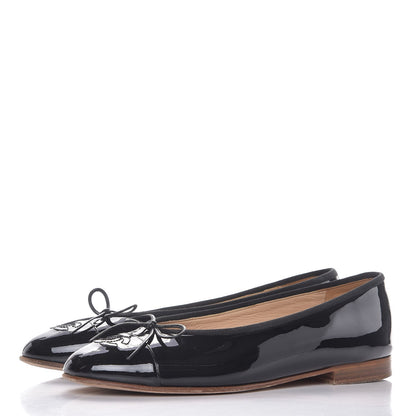 Chanel Patent CC Cap Toe Ballerina Flats 38 Black 3 of 11