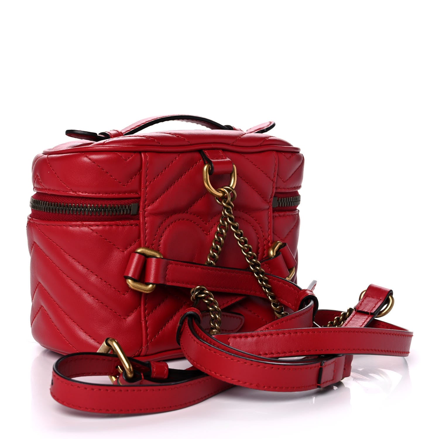 Gucci Calfskin Matelasse Mini GG Marmont Round Backpack Hibiscus Red 2 of 10