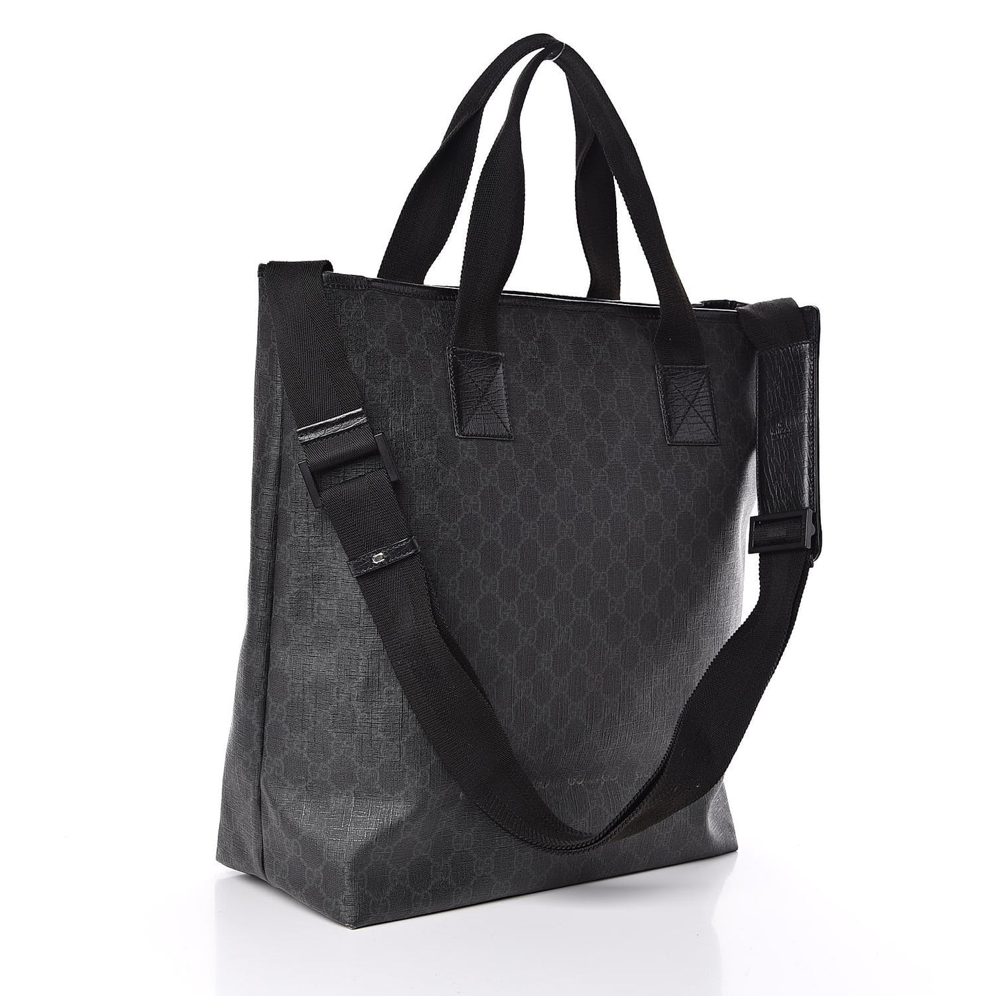 GG Supreme Monogram Web Handle Vertical Tote Black Grey