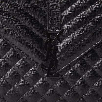 Saint Laurent Grain De Poudre Textured Mixed Matelasse Large Triquilt Monogram Monochrome Satchel Black 10 of 11