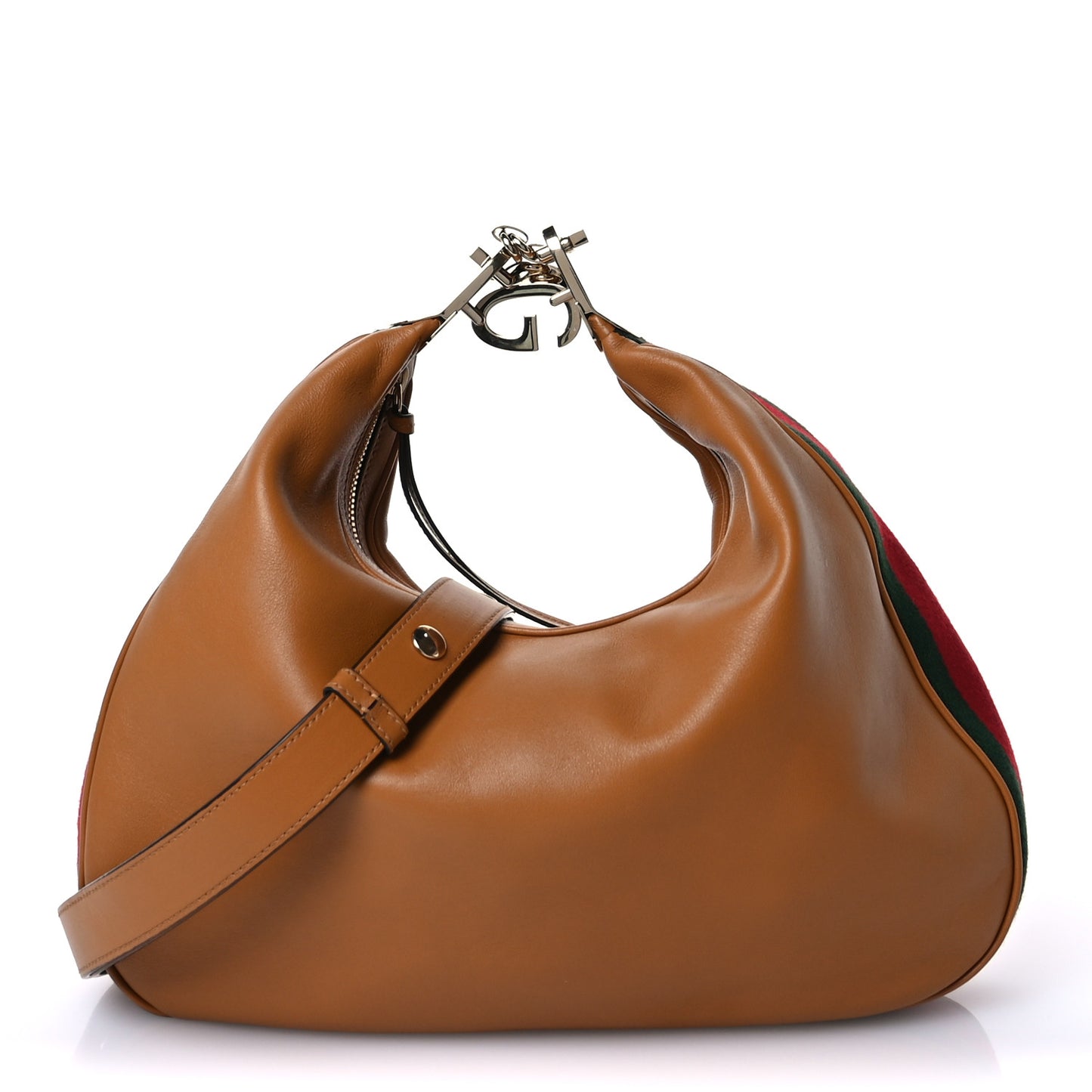 Aria Calfskin Web Large Attache Shoulder Bag Dark Orange