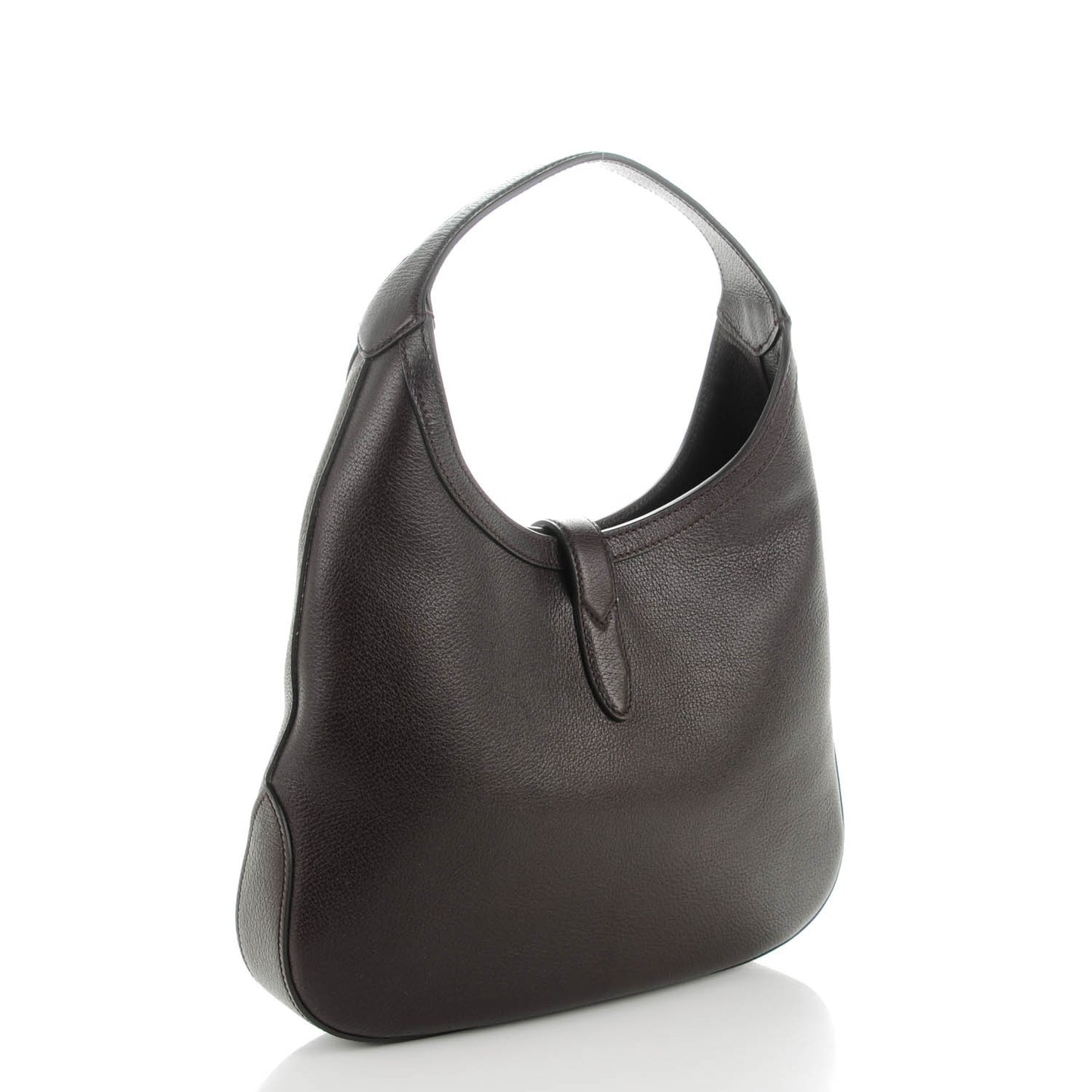 Soft Grained Calfskin Web Medium Jackie Hobo Dark Brown