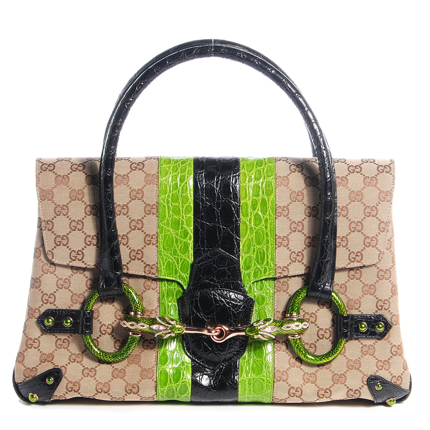 Crocodile Web Monogram Tom Ford Dragon Tote Dark Brown Green