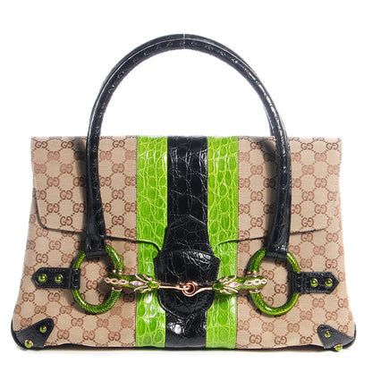 Gucci Crocodile Web Monogram Tom Ford Dragon Tote Dark Brown Green 1 of 7