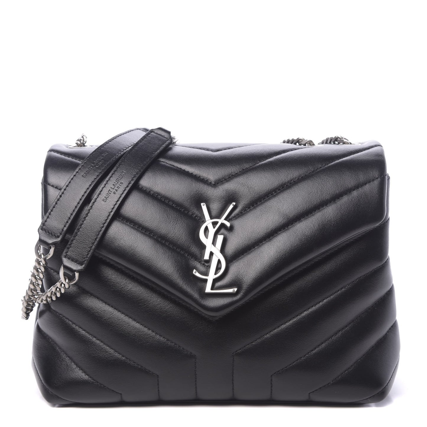 Calfskin Y Quilted Monogram Small Loulou Chain Satchel Black