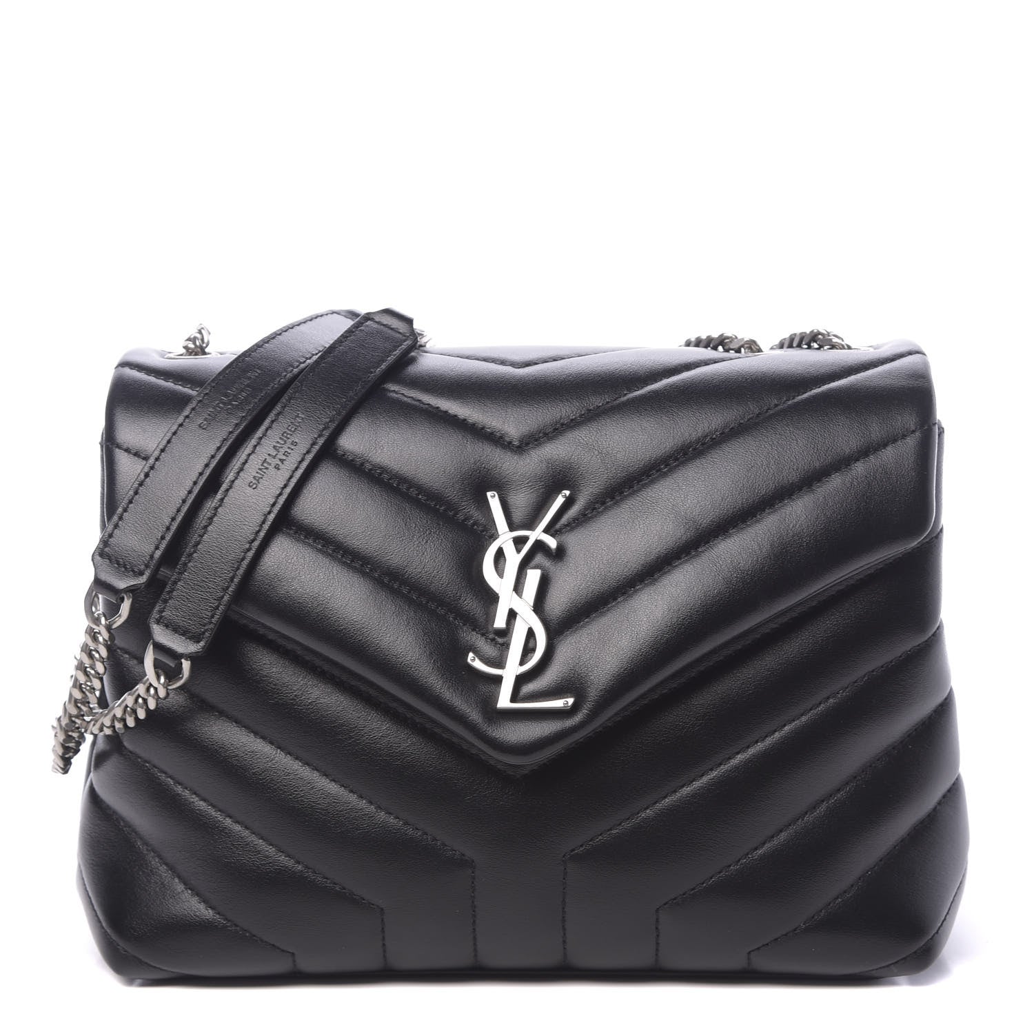 Saint Laurent Calfskin Y Quilted Monogram Small Loulou Chain Satchel Black 1 of 9