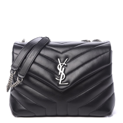 Saint Laurent Calfskin Y Quilted Monogram Small Loulou Chain Satchel Black 1 of 9