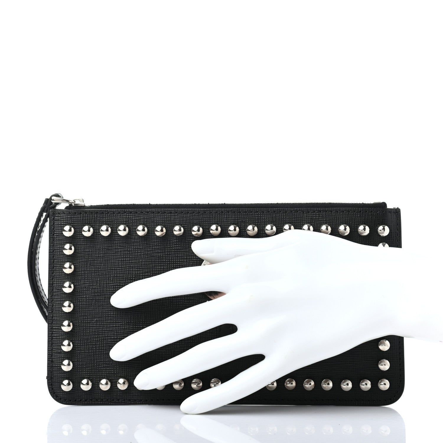 Fendi Vitello Elite Mink Fur Studded Karlito Zip Pouch Black 2 of 7