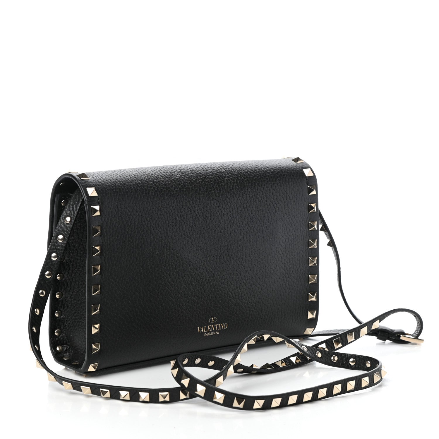 Valentino Garavani Pebbled Calfskin Medium Rockstud Flip Lock Crossbody Bag Black 3 of 9