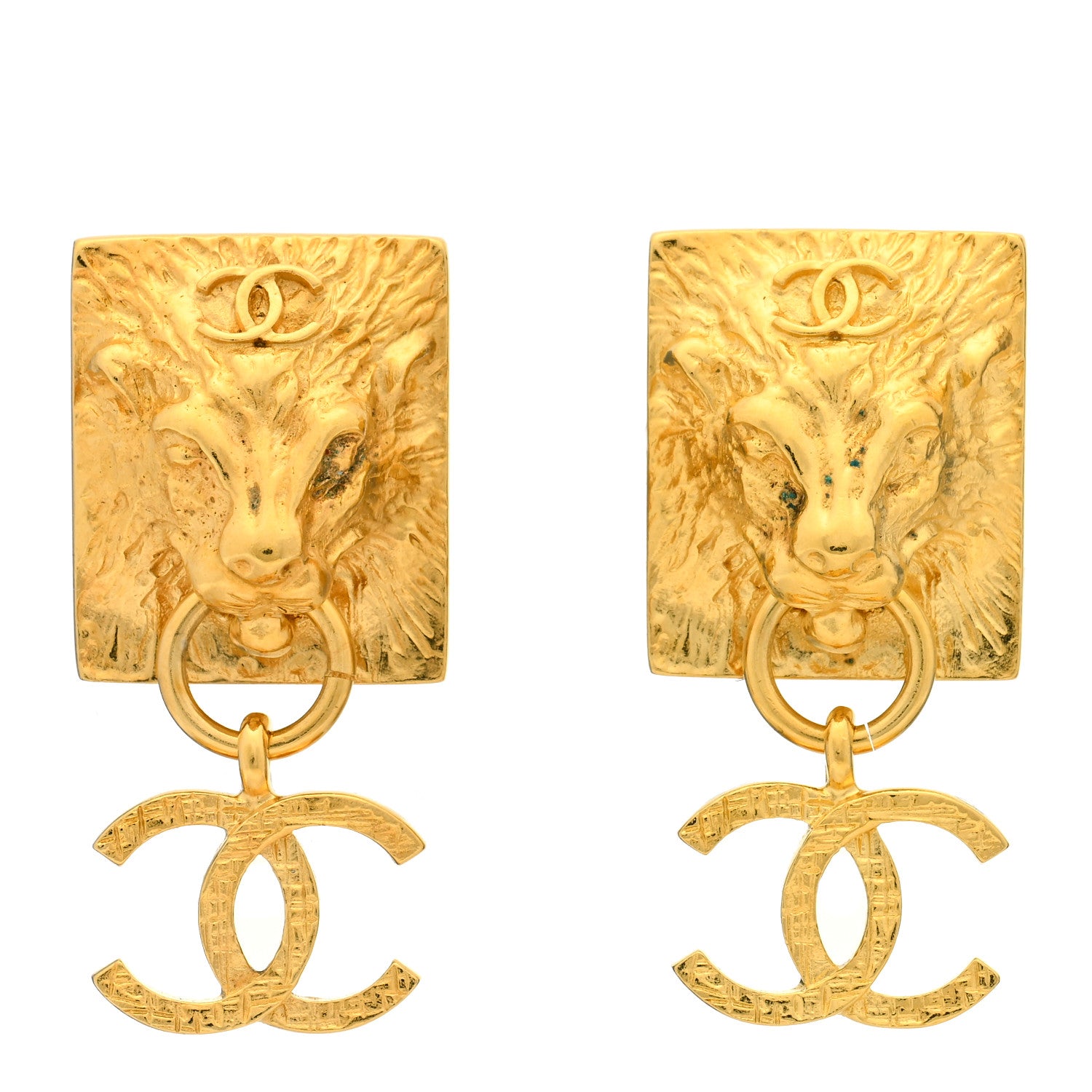 Chanel Metal CC Lion Earrings Gold 1 of 4