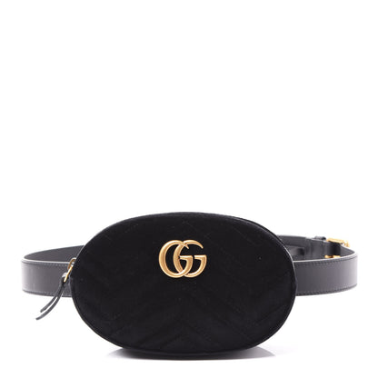 Gucci Velvet Matelasse GG Marmont Belt Bag 95 38 Black 1 of 9