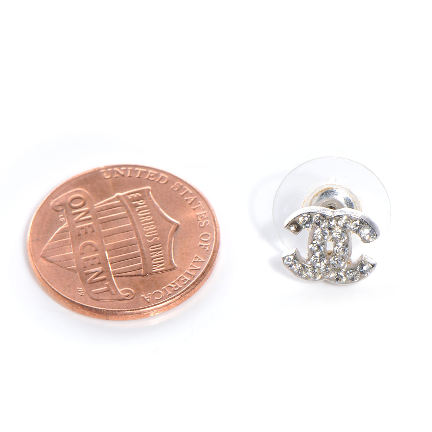 Crystal CC Pierced Earrings Silver