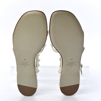 Valentino Garavani Calfskin Lacquered Monochrome Rockstud Gladiator Flat Sandals 36 Ivory 5 of 10
