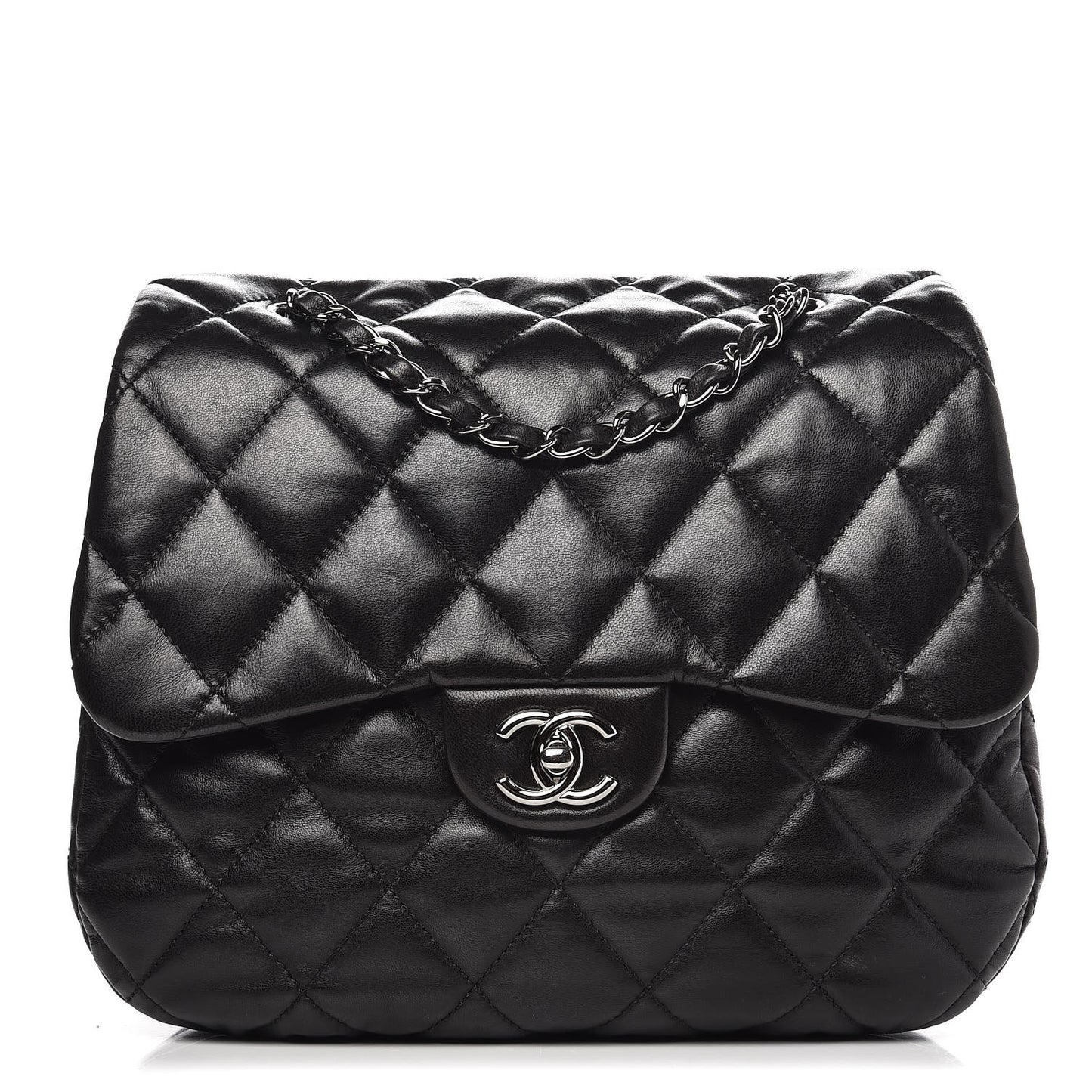 Lambskin Quilted 3 Large Flap Black