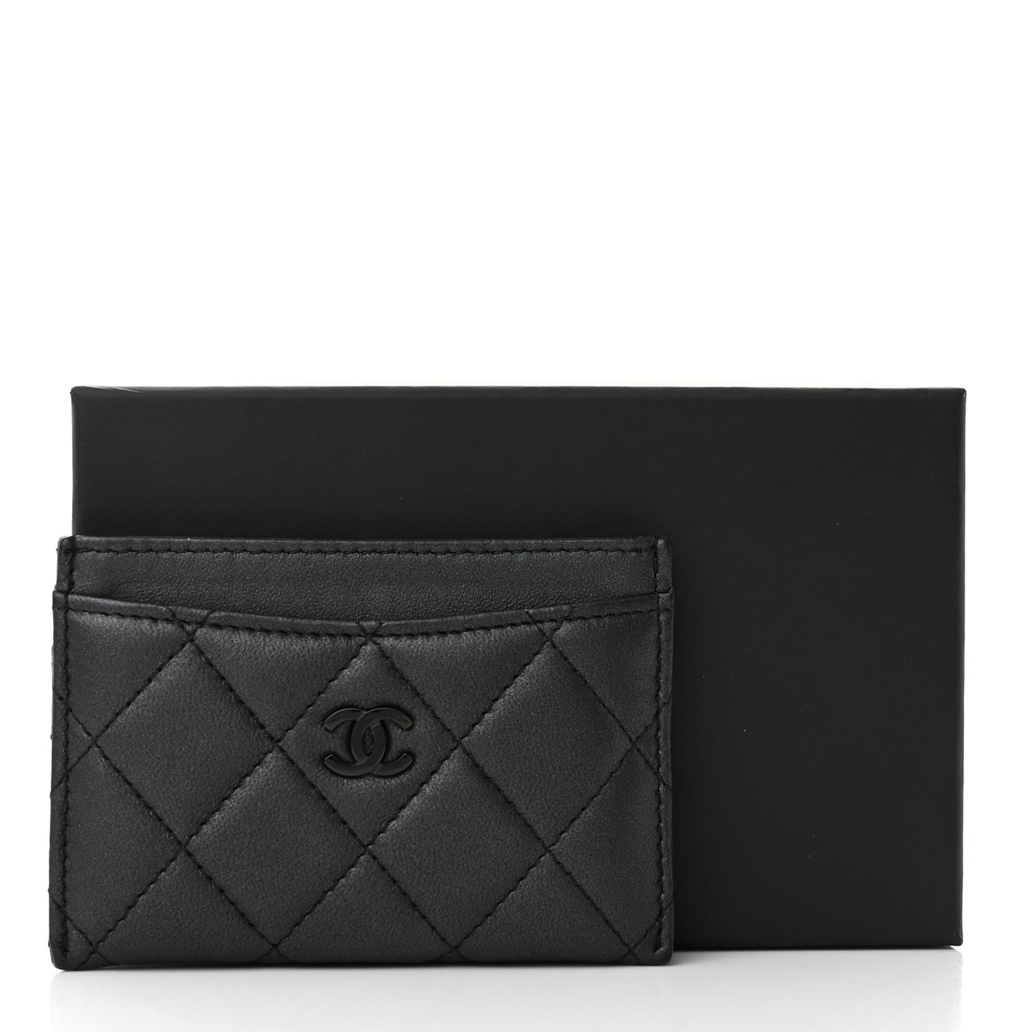 Pearly Lambskin Quilted Card Holder So Black