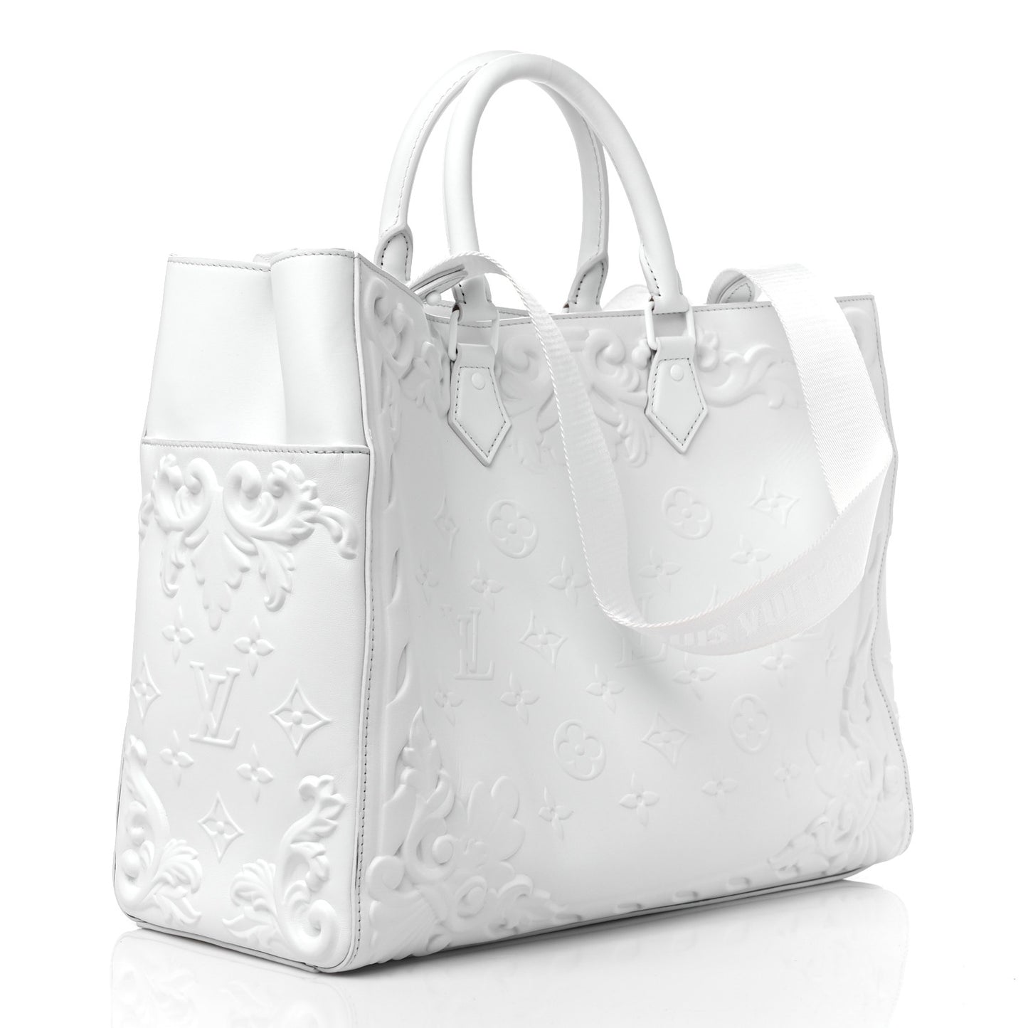 Calfskin LV Ornament Sac Plat 24H Optic White