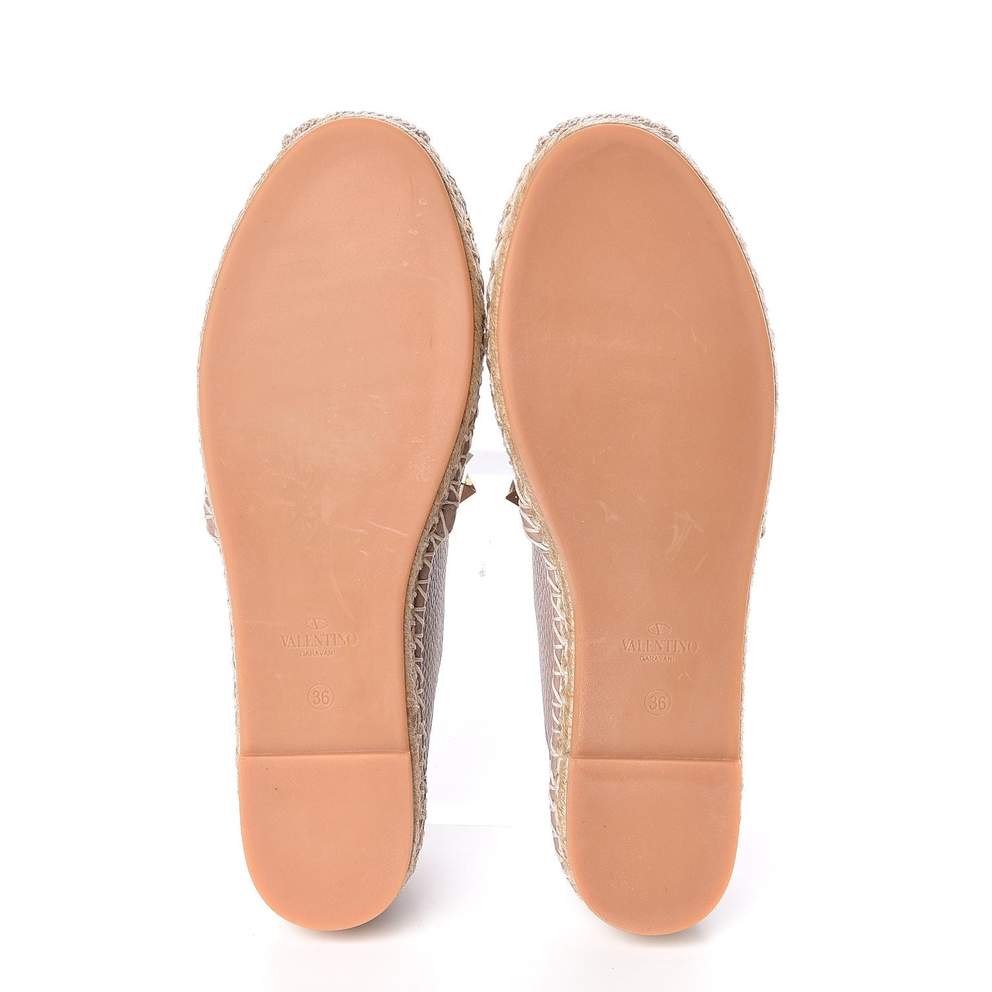 Pebbled Calfskin Rockstud Espadrilles 36 Poudre