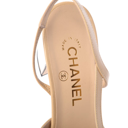 Chanel Goatskin Grosgrain Cap Toe CC Slingback Pumps 39 Beige Black 7 of 11