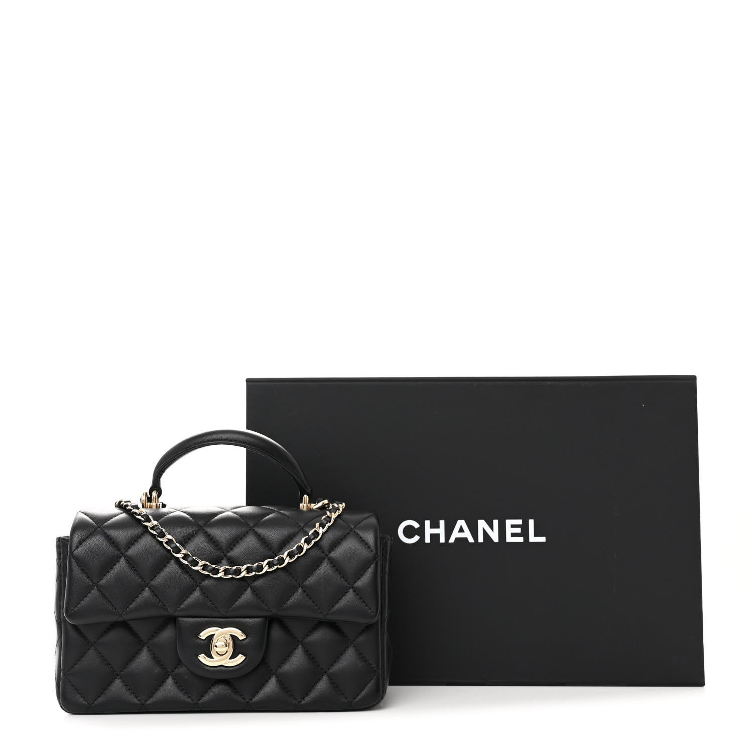 Chanel Lambskin Quilted Mini Top Handle Rectangular Flap Black 12 of 12