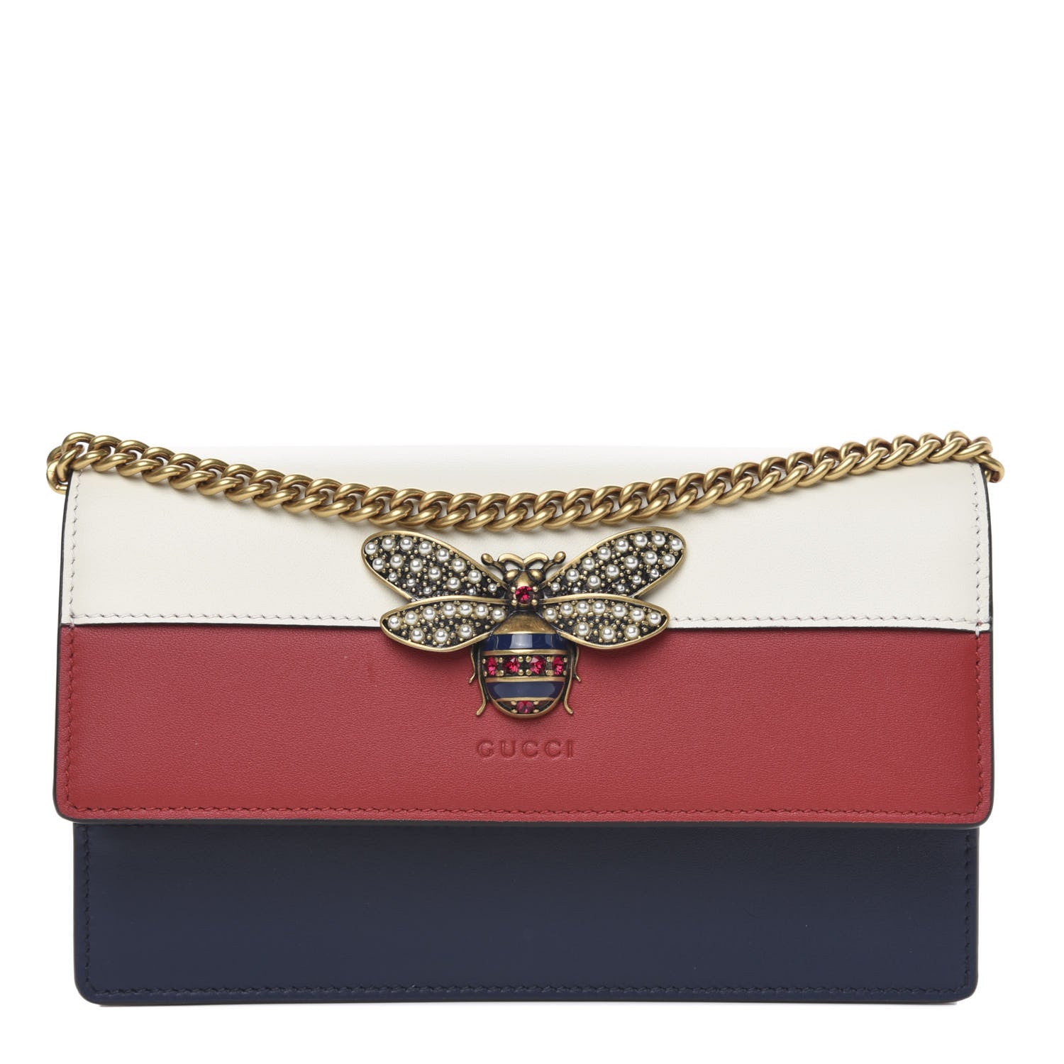 Gucci Calfskin Queen Margaret Chain Wallet Blue Agata Hibiscus Red Mystic White 1 of 10