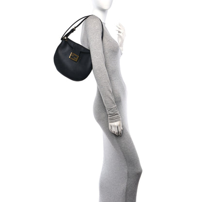 Fendi Vitello Grace Suede Small Croissant Hobo Black 2 of 11