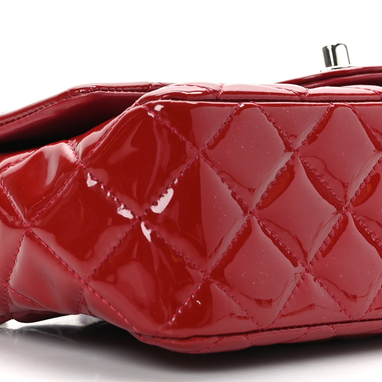 Patent Calfskin Quilted Mini Rectangular Flap Red