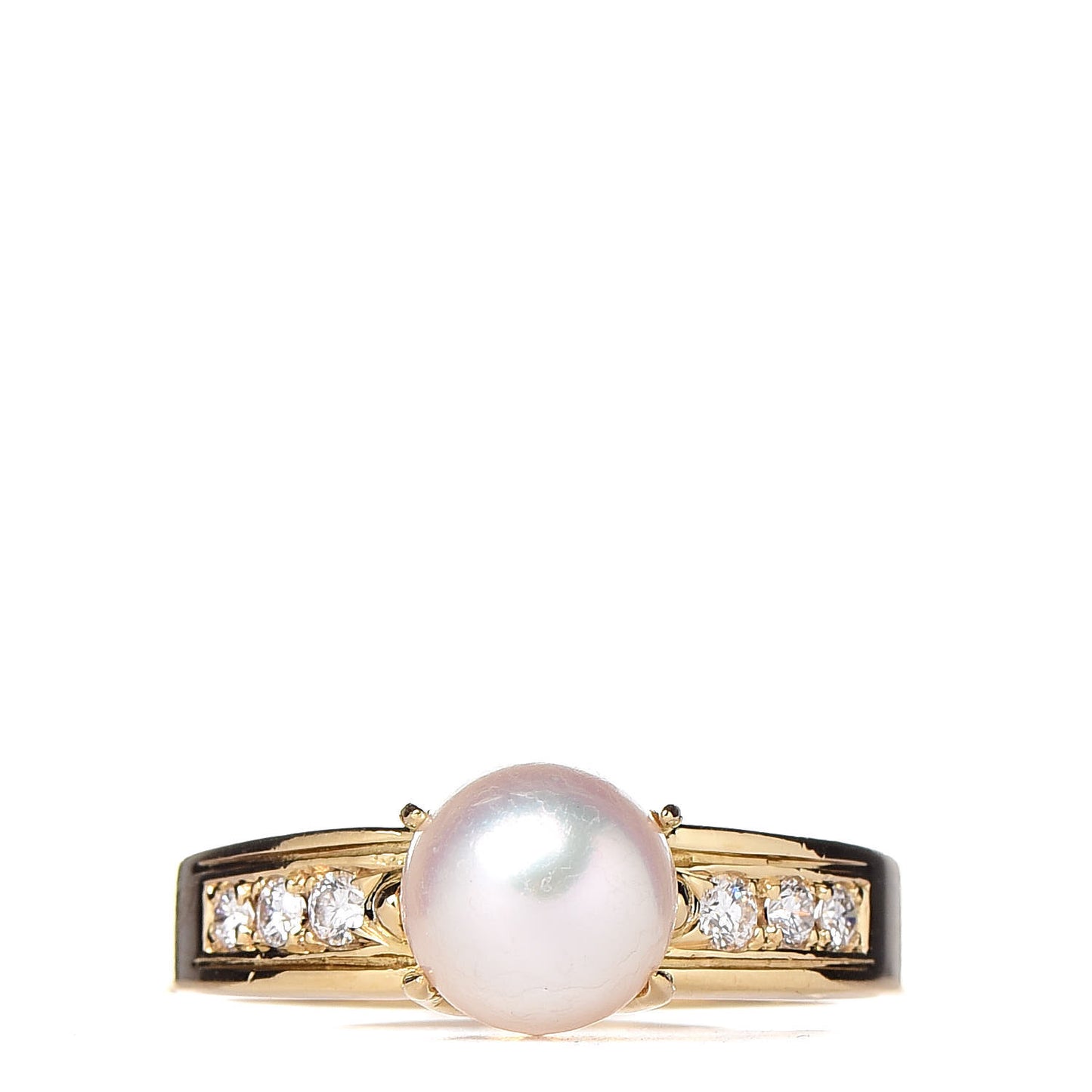 18K Yellow Gold Diamond Akoya Pearl 7.5mm Ring 54 6.75