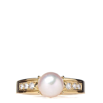 Mikimoto 18K Yellow Gold Diamond Akoya Pearl 7.5mm Ring 54 6.75 1 of 5