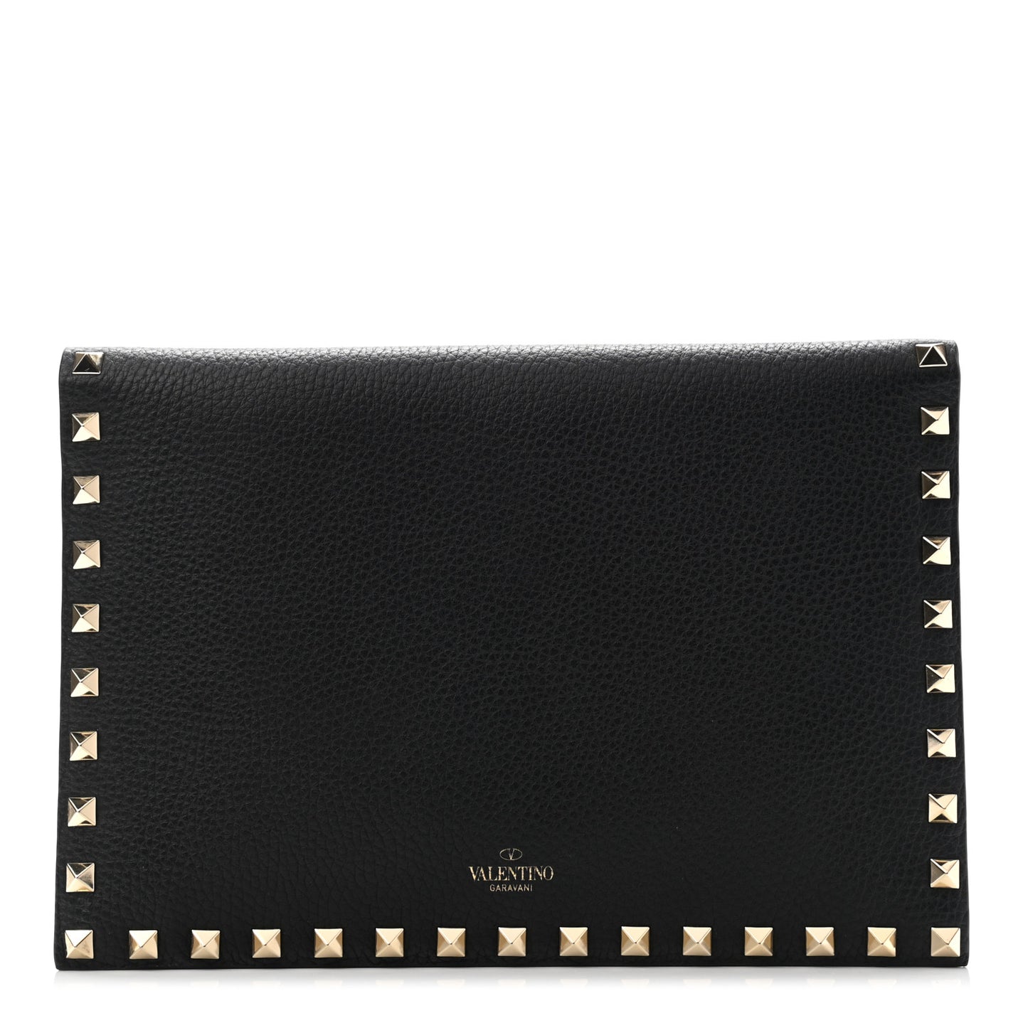 Pebbled Calfskin Rockstud Flap Clutch Black