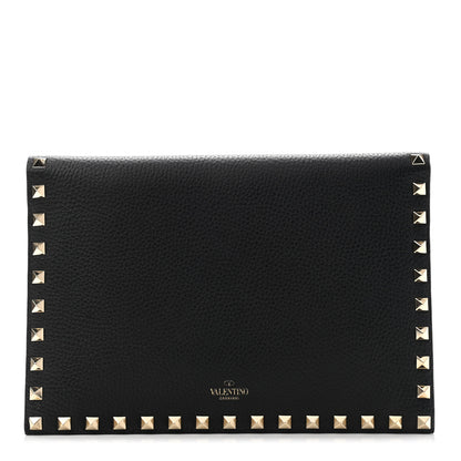 Valentino Garavani Pebbled Calfskin Rockstud Flap Clutch Black 1 of 5
