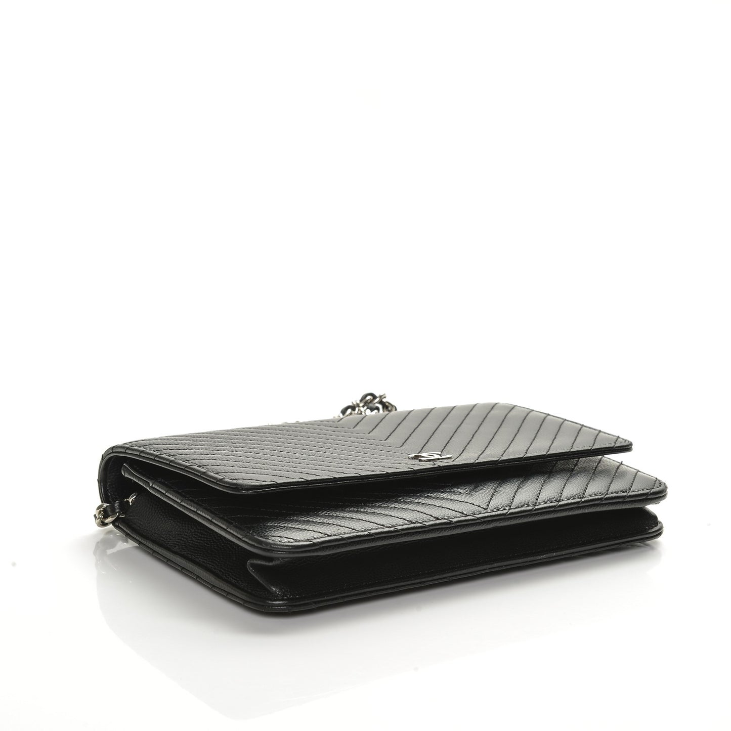 Caviar Chevron Quilted Wallet On Chain WOC Black