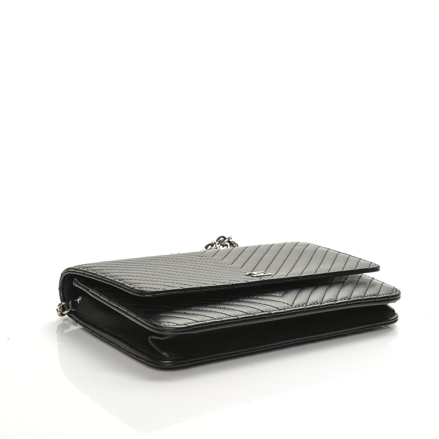 Chanel Caviar Chevron Quilted Wallet On Chain WOC Black 4 of 9