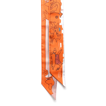 Hermes Silk Les Chiens Parisiens Twilly Orange White Beige 2 of 4