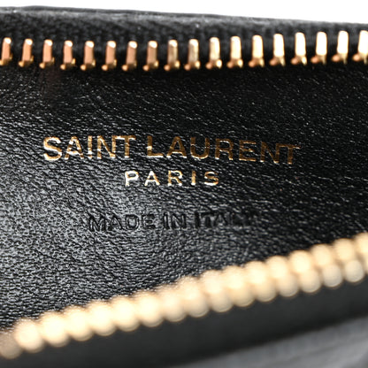 Saint Laurent Grain De Poudre Matelasse Chevron Monogram Fragments Zippered Card Case Black 6 of 8