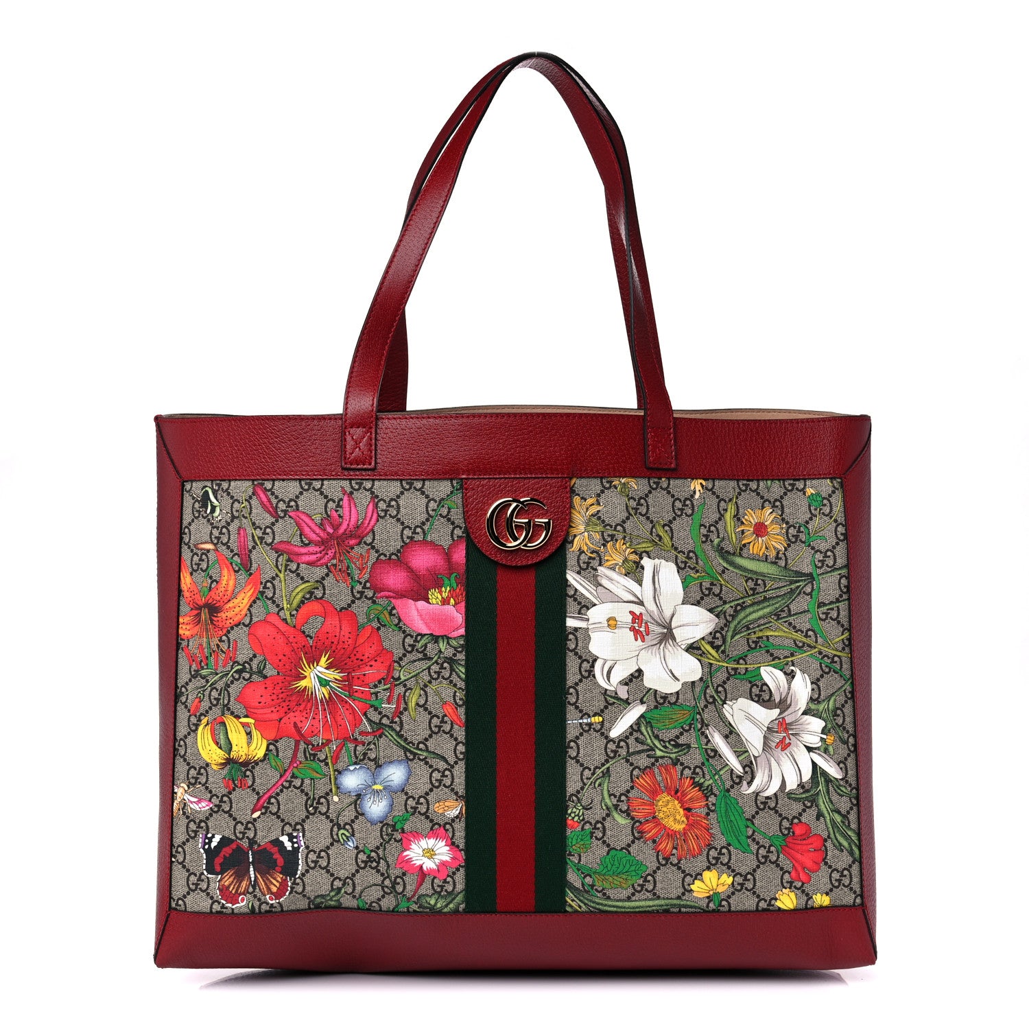 Gucci GG Supreme Monogram Flora Web Large Ophidia Tote Red 3 of 12