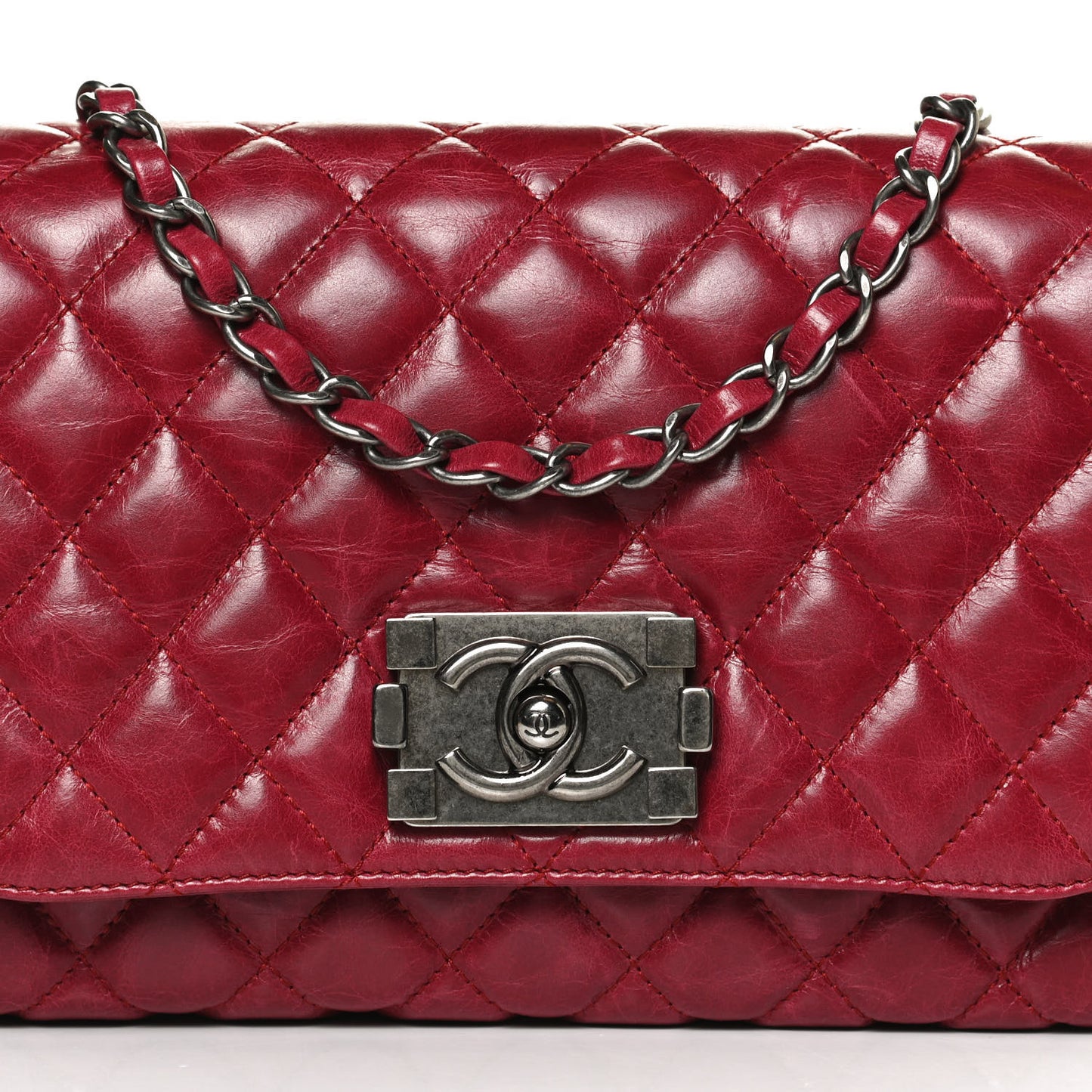 Glazed Calfskin Quilted Soft Boy Flap Red